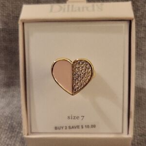 Dillards Pink And Gold Heart Ring With CZs